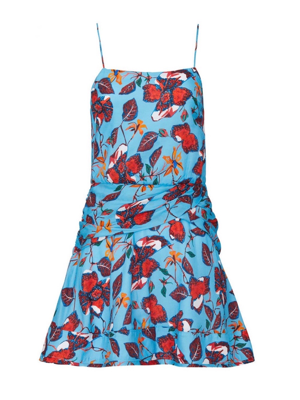 Derek Lam Blue Floral Spaghetti-Strap Mini Dress